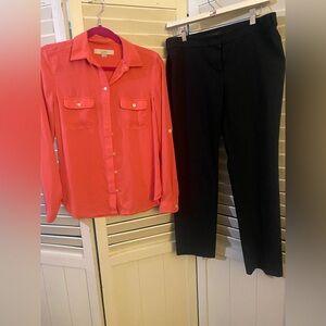 Two piece outfit including Ann Taylor dress pants and Loft pink button down top